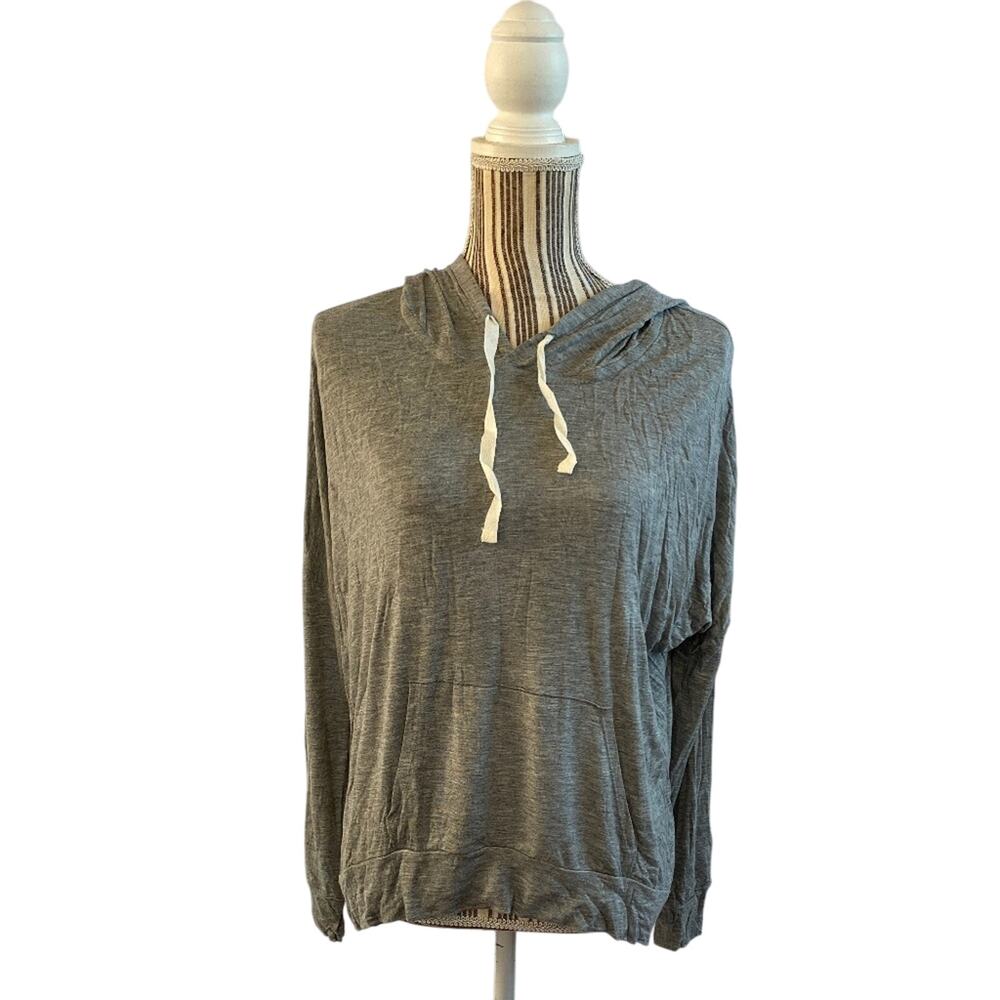 Heart & Hips Gray Long Sleeve Hooded Lightweight Pullover Sweatshirt Women Sz L